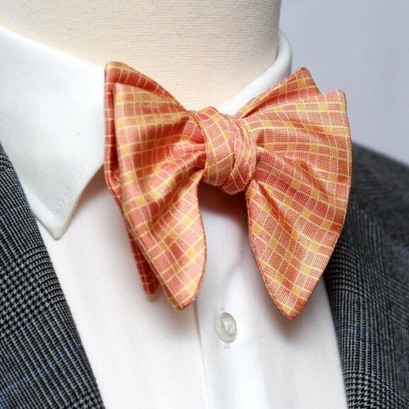 Men's Self-tied Bow Tie Orange Plaid Bow tie big Butterfly Bow tie S709 - Picture 11 of 13